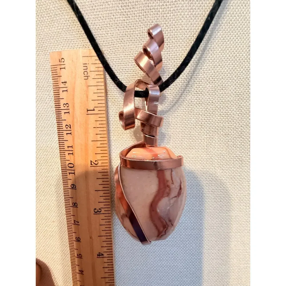 Vintage Genuine Stone Wire Wrapped Pendant Necklace 18”